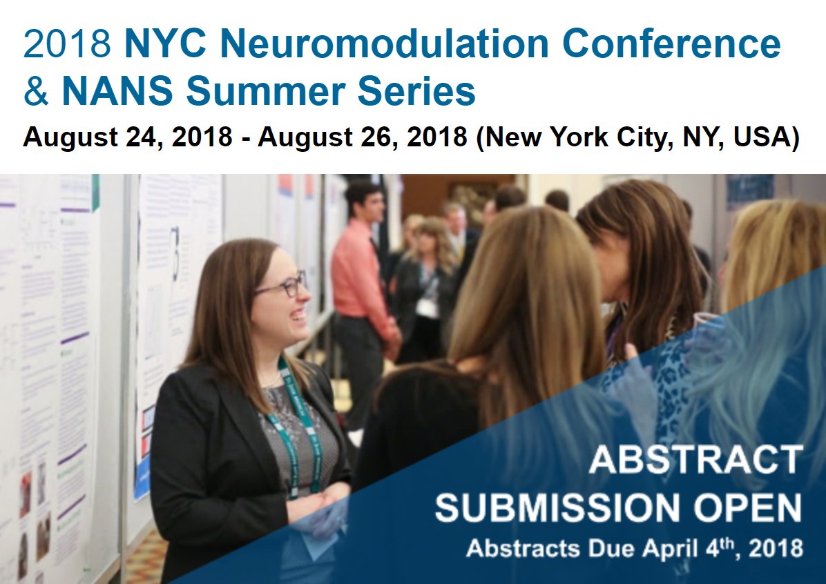 Abstract Submission Deadline is April 4th for the 2018 NYC Neuromodulation Conference &amp; NANS Summer Series #NYCNANS18
Abstracts &amp; 2 Page Proceedings are published in Brain Stimulation Journal
Full Program: neuromodec.com/nycnans2018/se…
Abstract Guidelines: neuromodec.com/nycnans2018/ab… #tDCS