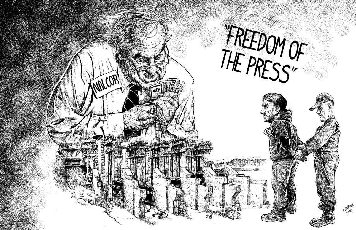KevinKendall5's tweet photo. Newspaper illustration #muskratfalls #freedomofthepress #justinblake https://t.co/5G8toIEGuT