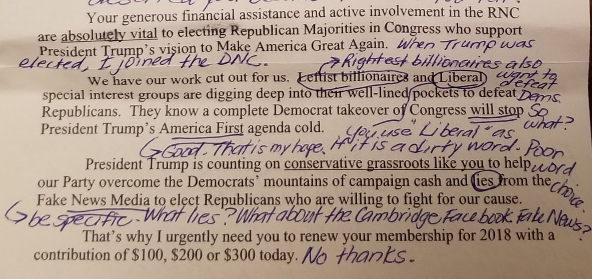 This is what happens when a #writingtutor receives a political solicitation in the mail. #EnglishTeacher #Democrats #rhetoric #NeverTrump