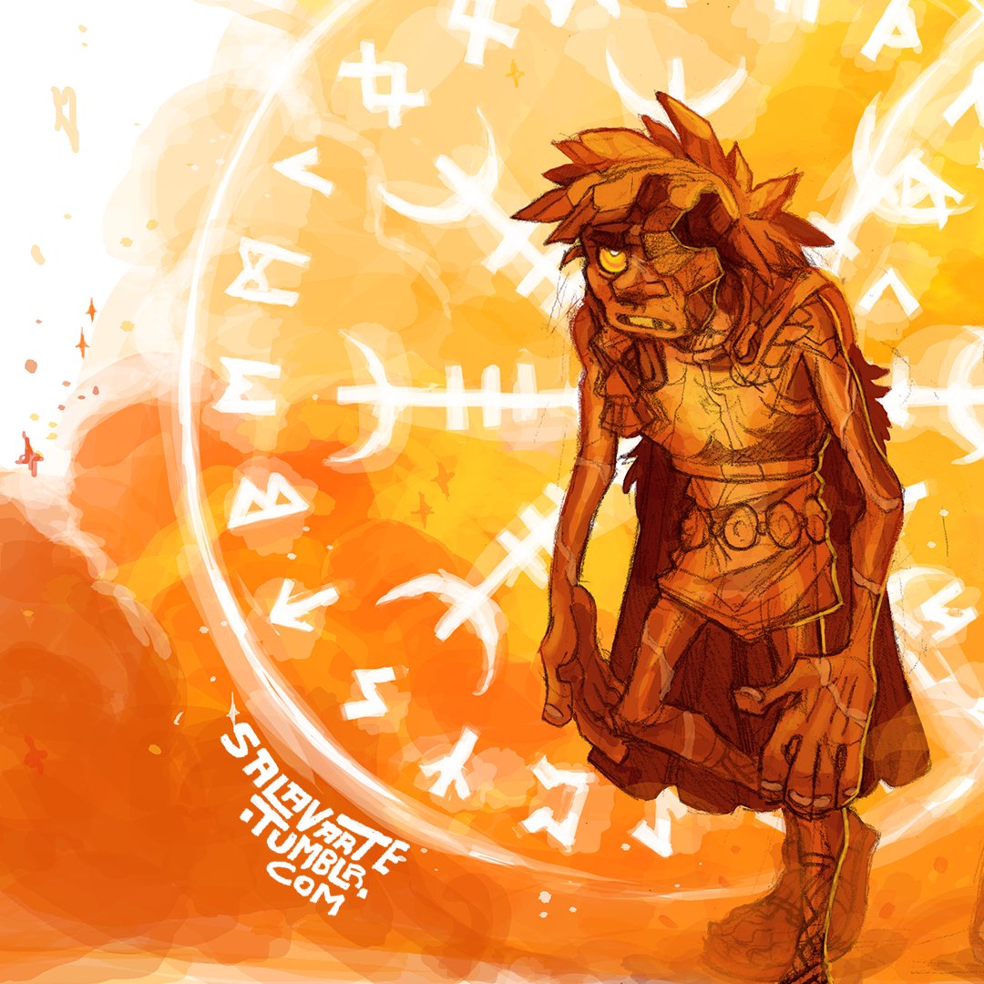 oddtaxonomy's tweet photo. Wybjorn, formerly Ethem-Cailo's stone effigy and punching bag, is now a real boy. But still made of rocks. If you think this may be the last you see this orange bitch you would be incorrect.  #fantasyart #conceptart #illustration #godslaughter https://t.co/I3todUuYHo