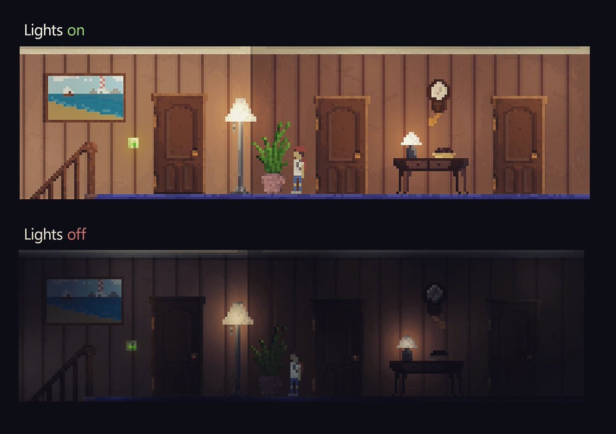 Lucid2D's tweet photo. Lights on, lights off - Hallway Scene
#lucidgame #game #design #gaming #art #pixelart #retro #gameart #indiegame #digitalart #photoshop #adobe #illutrator #80s #8bit #music https://t.co/u9atfVD6ju