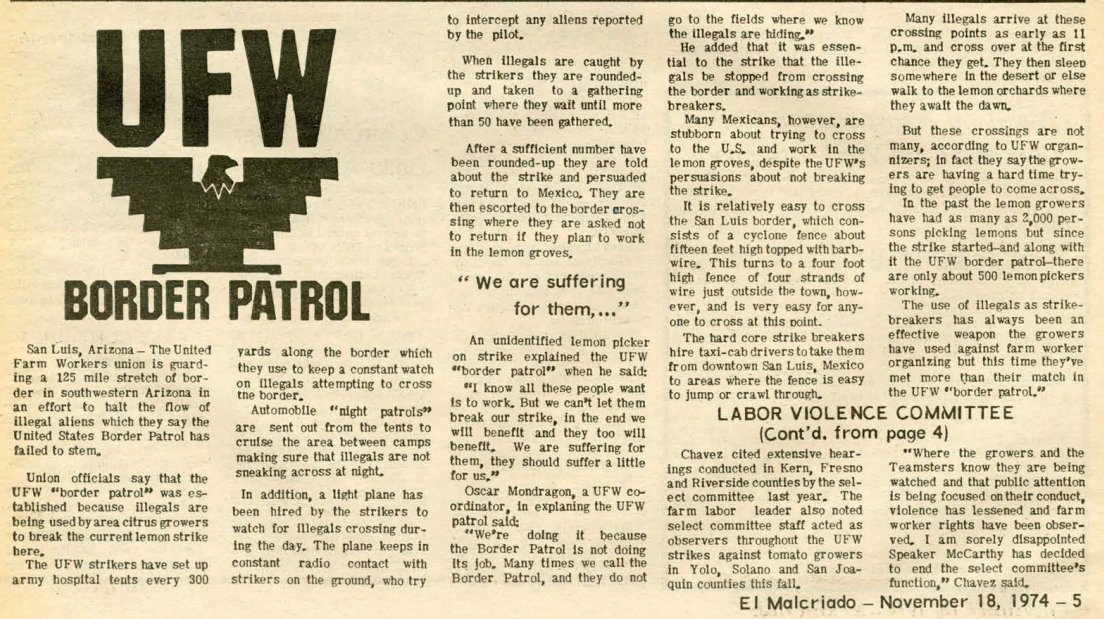 HatueyPakal's tweet photo. On May 20, 1974 #CesarChavez &amp; the #UFW launched what they called the "Campaign Against Illegals". The apex of that despicable campaign came to be known as the #wetline where the UFW took on the role of border patrol. 
#NotOurHero #NoSePuede https://t.co/qkJNHNM2ng