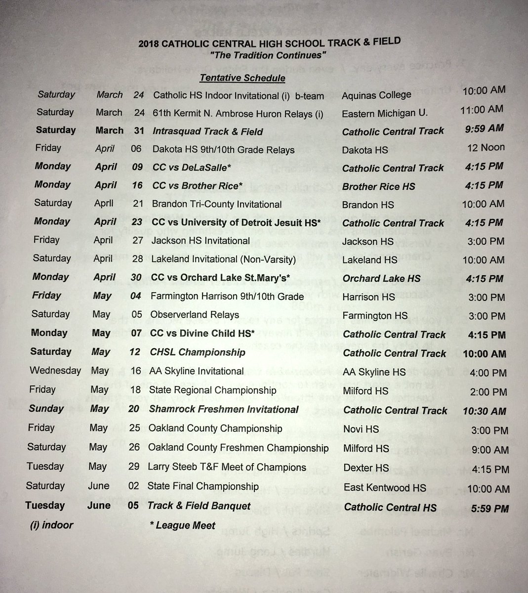 CCXCandTF's tweet photo. Your 2018 Catholic Central Track &amp; Field Team Schedule https://t.co/mDaUoQE3Qh