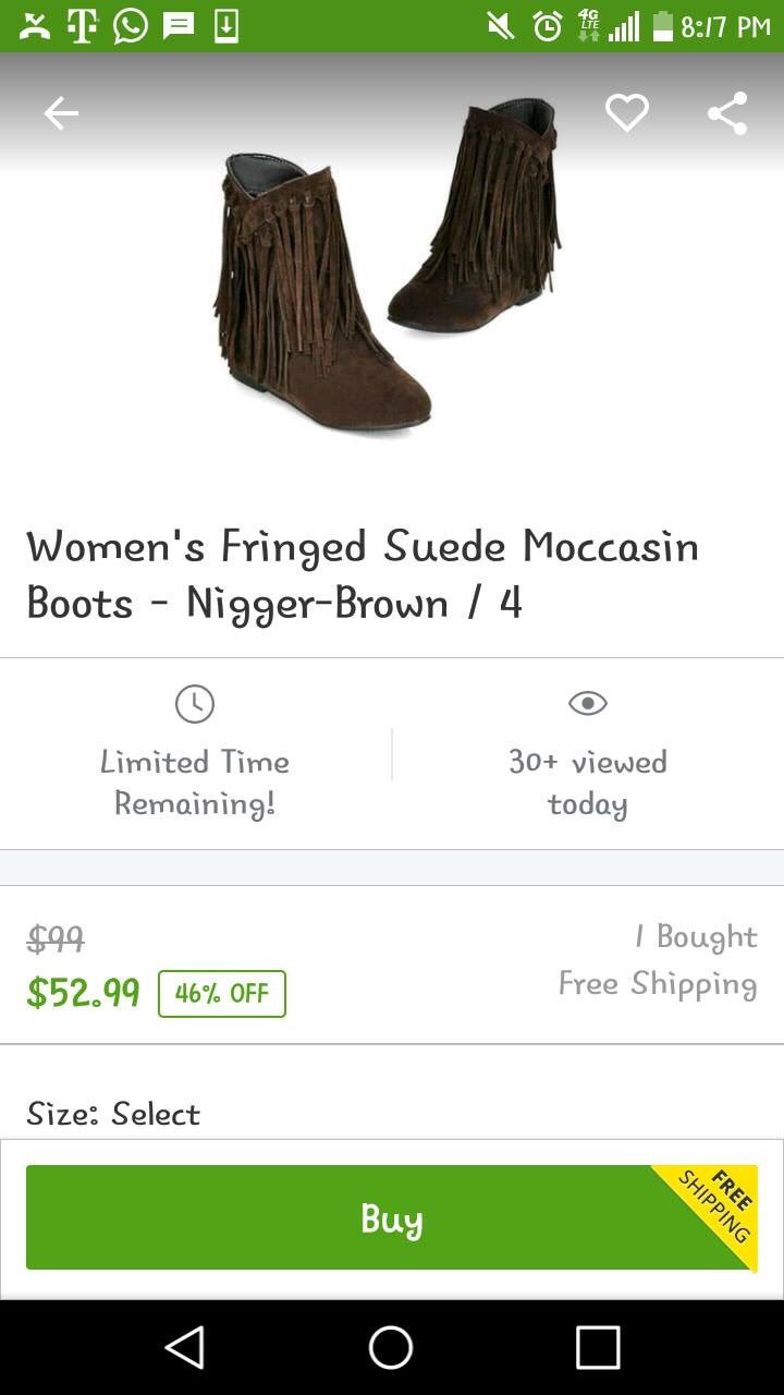 CJ James, Jr. on X: "I can't believe @Groupon has a woman's boot called  “Nigger-Brown”. What type of color exactly is “Nigger-Brown”? Groupon has  some explaining to do. #ShutdownGroupon https://t.co/X2viGvmtMJ" / X