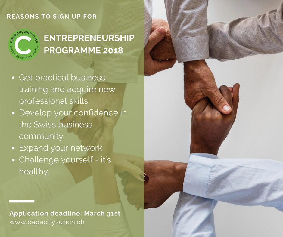 CapacityZurich's tweet photo. FINAL DAYS to apply for Capacity's Entrepreneurship Programme 2018. Apply today:
https://t.co/LEUvisL6hd #CapacityZHEmpowers #Capacity2018 https://t.co/XwZk0NiAFd