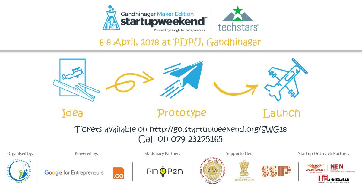 iicpdeu's tweet photo. Your one-stop destination to a hands-on entrepreneurial crash course! Grab tickets to Startup Weekend Gandhinagar '18 today! 
#SWG18 #StartUpWeekend #makeinindia #entrepreneurin54hours https://t.co/cVa56xDZQq