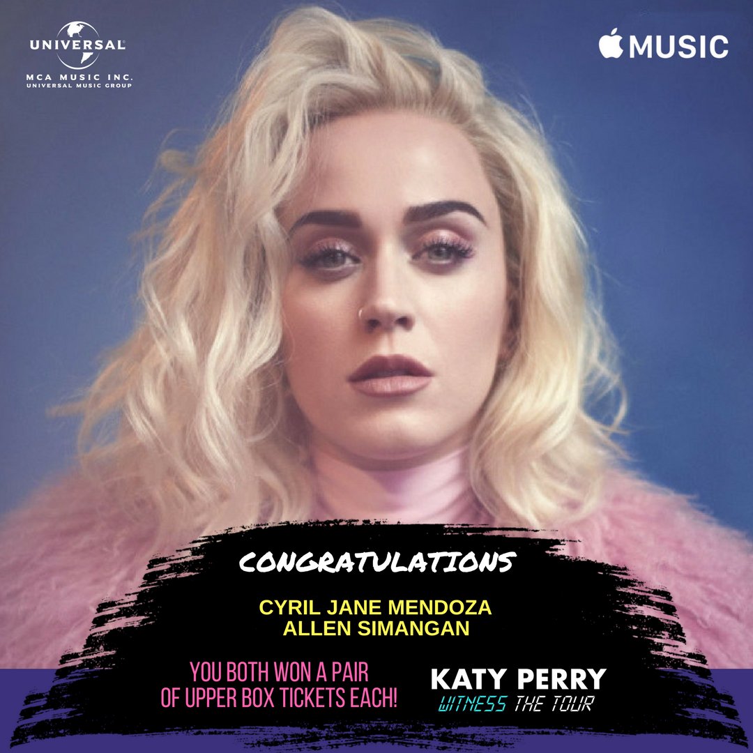 UMG_PH's tweet photo. Again, congratulations to all our Spotify and Apple Music Winners! #KatyPerryWitnessPH #WitnessTheTourMNL @mca_music @ovationprod https://t.co/ofRUURLtfn