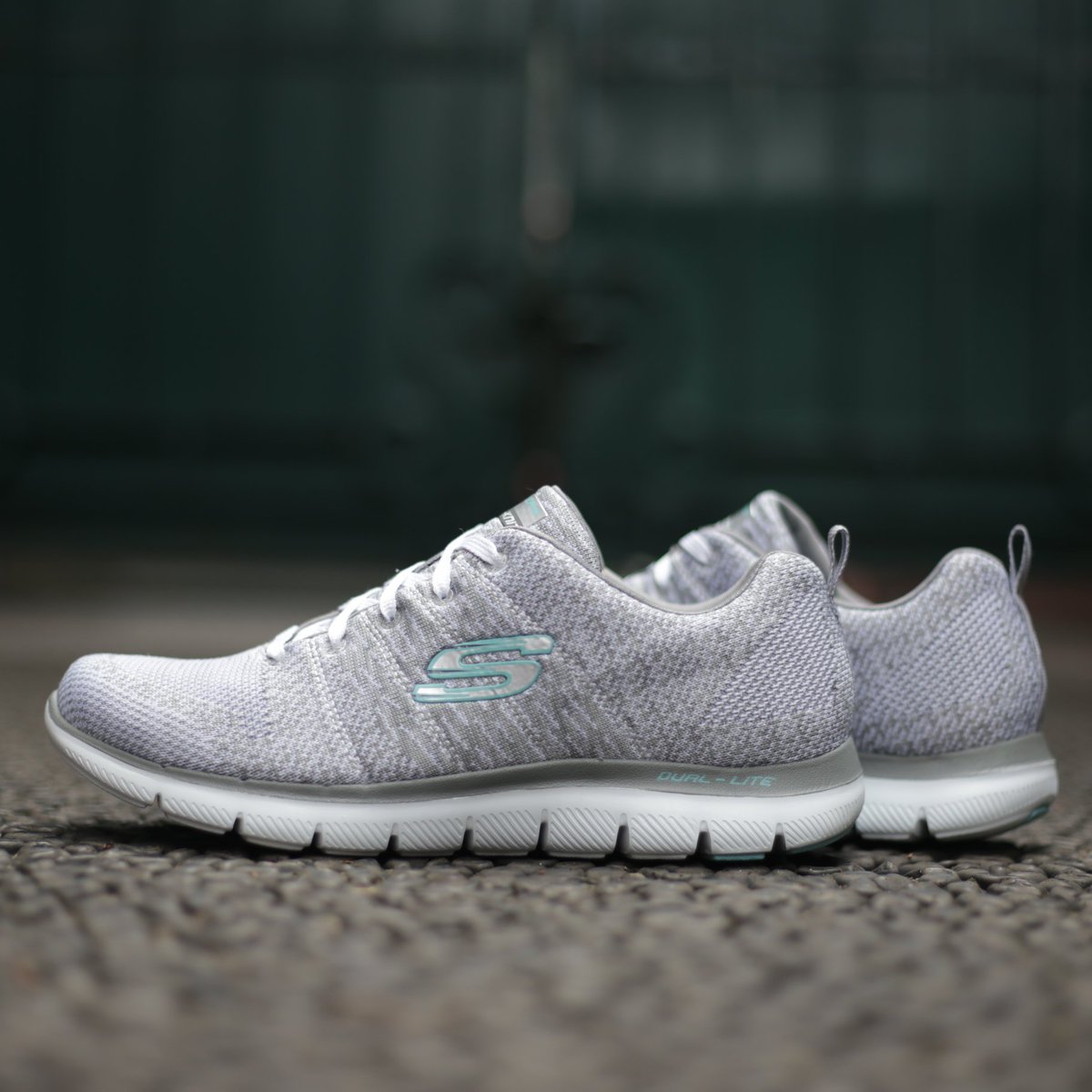 Sporty training sneaker with knit fabric upper and air cooled memory foam. #SkechKnit