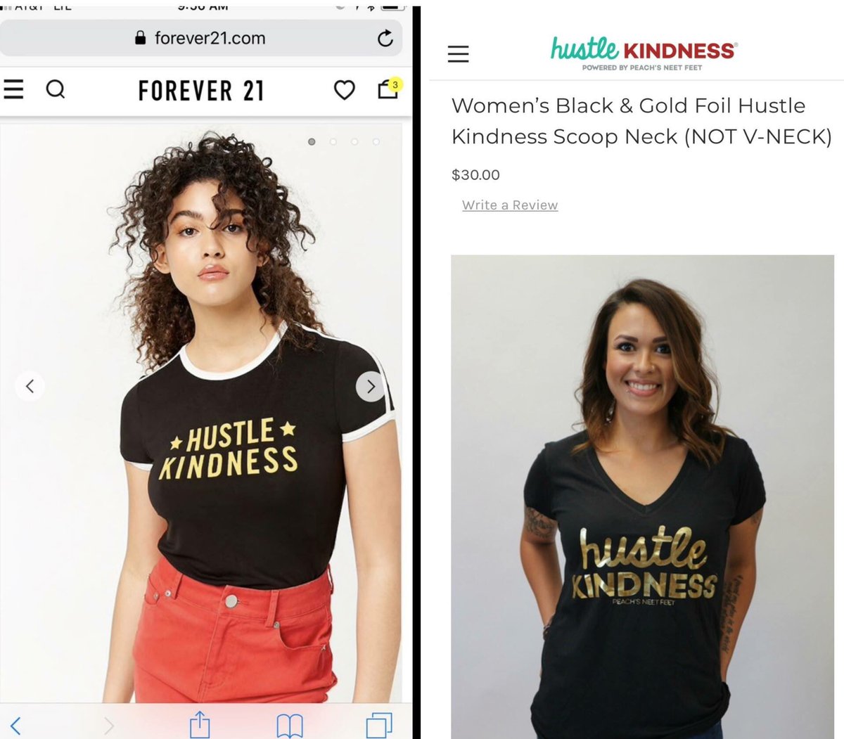 When @Forever21 rips off a small, non-profit company’s brand they are not hustling kindness one bit. @PeachsNeetFeet