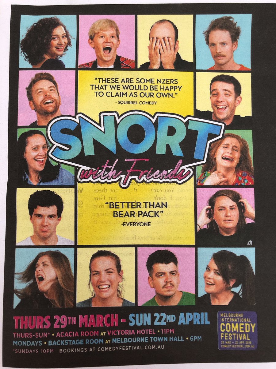 We start tomorrow here at the <a href="/micomfestival/">Melbourne International Comedy Festival</a> and the early reviews are VERY GOOD! 

2-for-1 tickets available to opening weekend with the code KIWISINOZ

comedyfestival.com.au/2018/shows/sno…