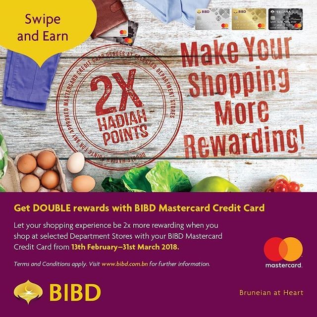 BIBDBRUNEI's tweet photo. Only a few more days to earn 2x Hadiah Points when you pay for your groceries shopping with your BIBD Credit Card. Click the link on our profile to find out the participating merchants.
.
#bibd #bibdbrunei #bibdcards https://t.co/uNhNd69oTo
