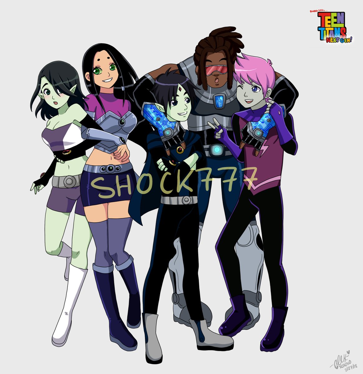 shock777's tweet photo. @tarastrong @GregCipes Just tagging to show you some of my designs. These are supposed to be the NEXT generation of teen titans ;V; Hope you like it! #teentitans #teentitansgo #myart #bbrae #raebb #robstar #starrob #flinx https://t.co/HrBCYn4aFu