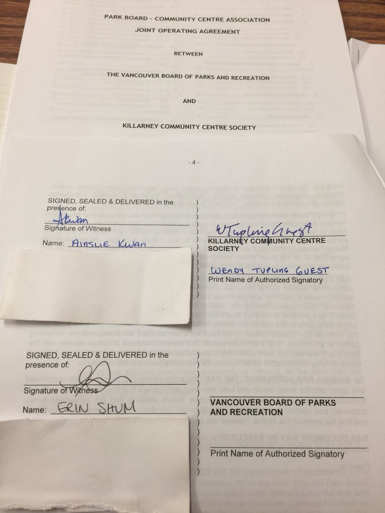 I want to acknowledge the hard work &amp; commitment of the <a href="/Vancouver_CCAs/">My Community Centres</a> they have dedicated so much to their community. <a href="/ParkBoard/">Vancouver Board of Parks and Recreation</a> would not be the same w/o the #leaders #Volunteers this signed #JOA <a href="/KillarneyCC/">Killarney CC</a> is my 2014 campaign promise to restoring the relationship #vanpoli