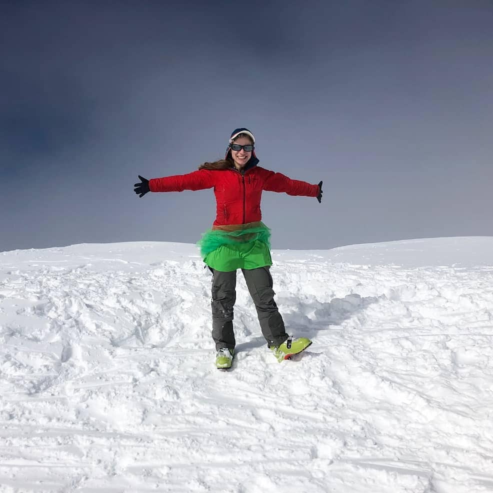 1st of 2 Winners for #womenexplorersbrooksrangephotocontest @tina_in_pdx ! Here is her comment on the photo: "Round trip on skis from the parking lot up 5,600ft to the crater rim and back again! We got socked in at the top (which is where I'm at in the pic)..."