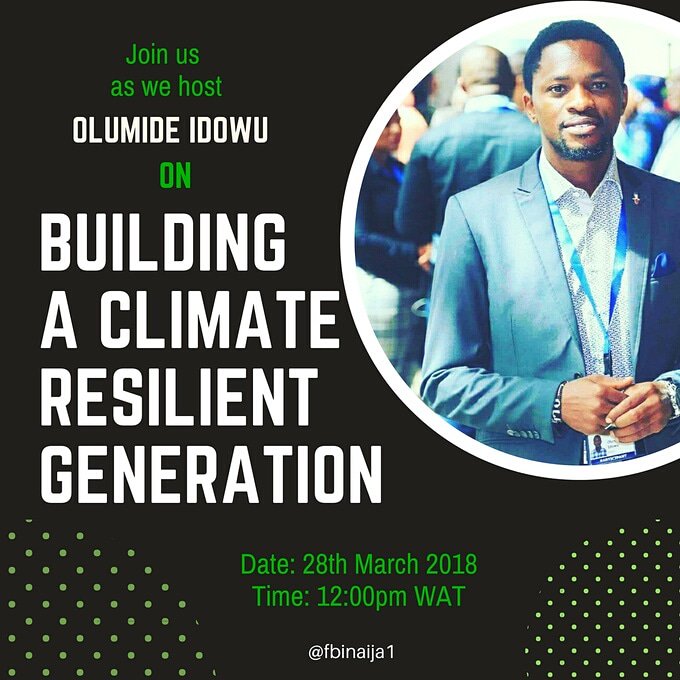 OlumideIDOWU's tweet photo. Join me today on a #tweetchat
I will be sharing #Solution4Climate issues. - "Building A #ClimateResilient Generation"
Don't miss it - 12PM WAT
Hosted by @fbinaija1
Don't forget to follow this hash tag - #YFarm
@AfricanClimate @AdamRogers2030 @ILOAfrica @AfDB_Group @SDGCAfrica https://t.co/qkWDOFl4gC