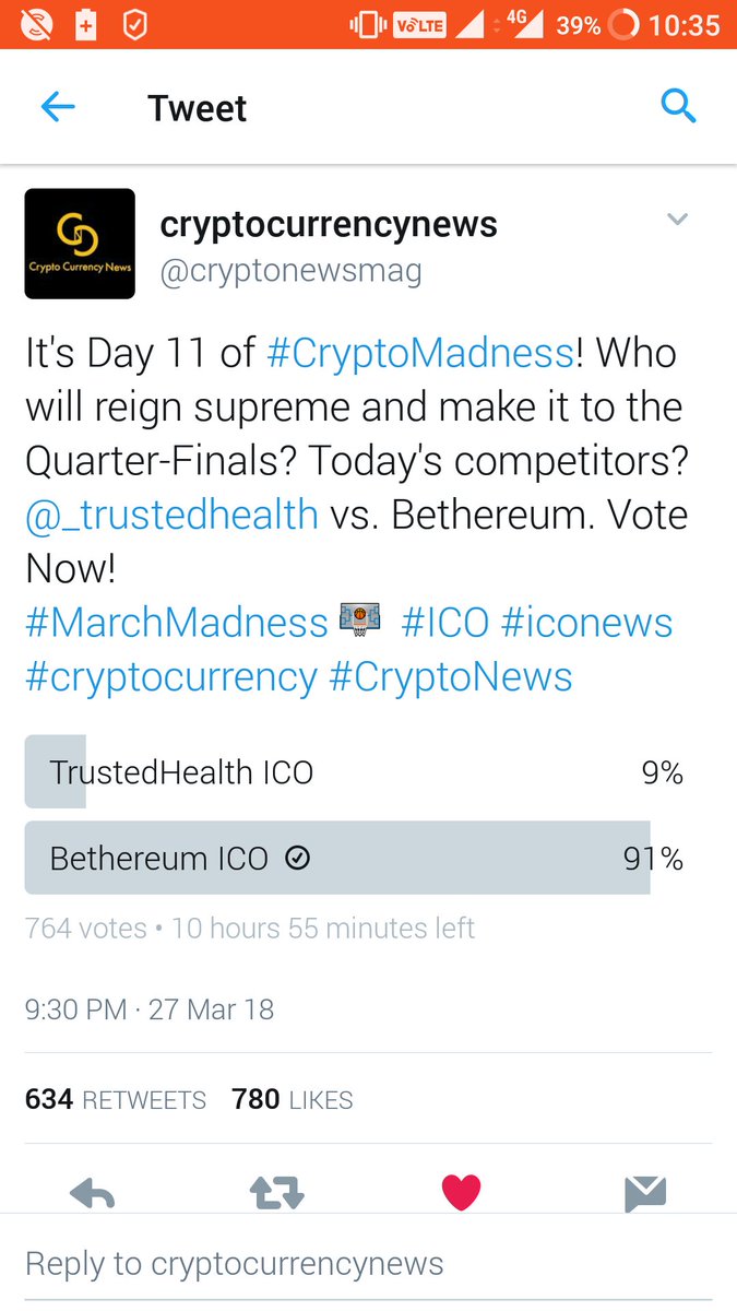 jigneshon's tweet image. Vote for @bethereumteam.
#CryptoMadness #Bethereum #BTHR #Betting #ICO #TokenSale