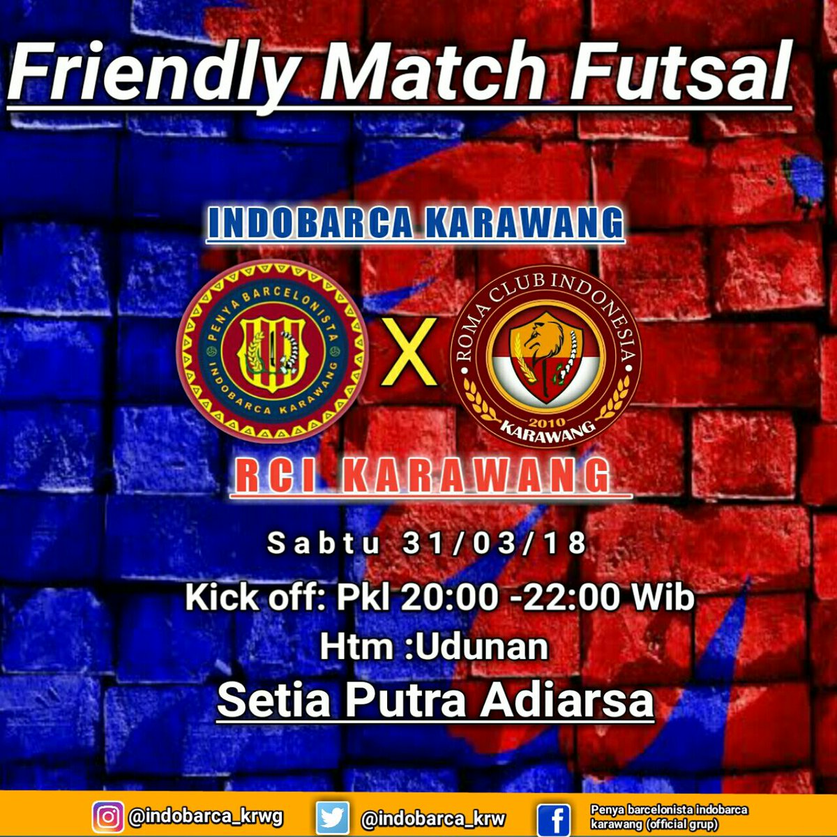 INDOBARCA_KRW's tweet image. KARAWANG | #FUNFUTSAL @INDOBARCA_KRW feat. @RCI_Karawang | SABTU, 31/03- Pukul : 20.00-22.00 WIB | Di GOR Setia Putra Adiarsa | HTM : Udunan | CP : 085718644334 #ChapterEvent