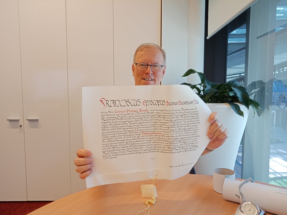 vocationbne's tweet photo. Today marks one year since Bishop Ken Howell was appointed as Auxiliary Bishop of Brisbane by Pope Francis. The episcopate plays a vital role in our diocese. We give thanks from #VocationBrisbane for the life and work of Bishop Ken. Congratulations! https://t.co/AQBT8sWEGo