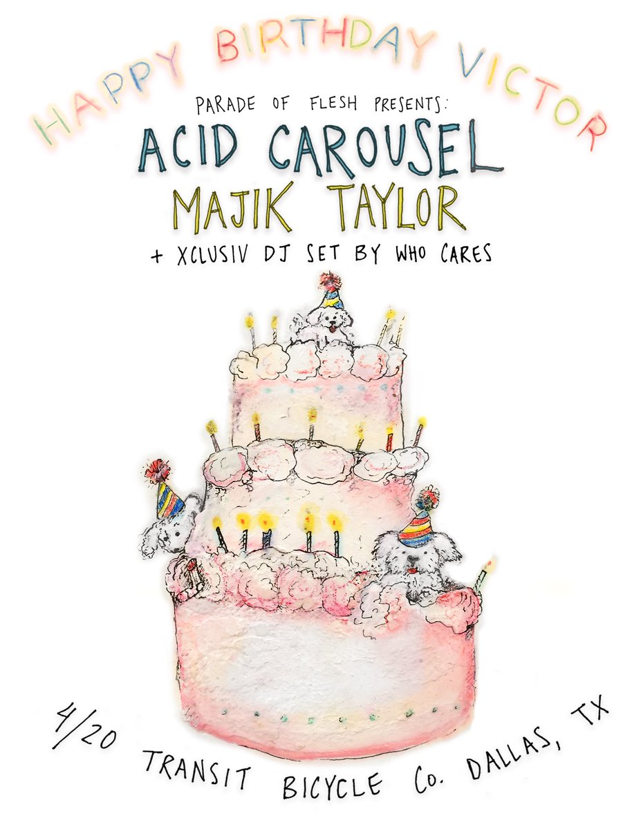 paradeofflesh's tweet image. LOL it's @victormlopezis' birthday on 4/20, so naturally, we're throwing an Acid Carousel show! + @majik_taylor &amp;amp; DJ set by Who Cares (@trngngn &amp;amp; @ikkistephens)!
Doing the thang at @transitbikes so we can donate $ to @ResourceCtr! paradeofflesh.com/event/1673655-…