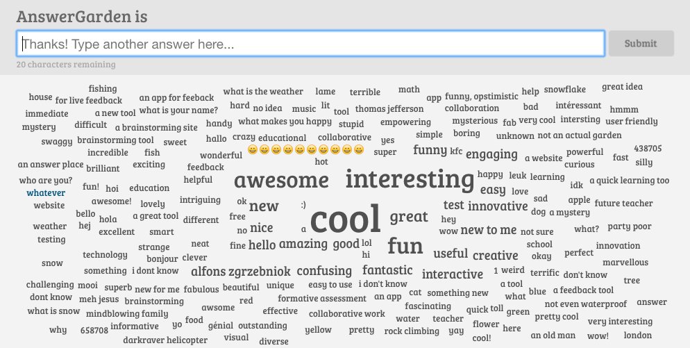 Just discovered AnswerGarden. Looks like a great tool to use for class mind maps and receiving feedback from students
#acuedu_p