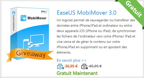 2000 licences gratuites d'EaseUs MobiMover Pro sont offertes dans un 24H giveaway le 28 mars. Allez-y ! Partagez et Obtenez Gratuitement EaseUS MobiMover.goo.gl/Msfvnz