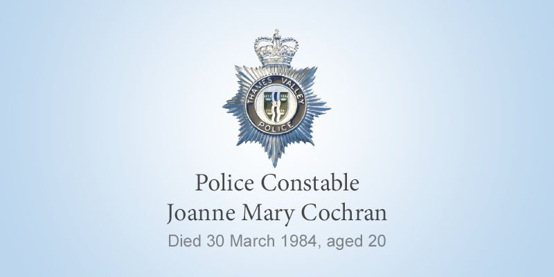 ThamesVP's tweet photo. Police Constable Joanne Mary Cochran tragically died from fatal injuries sustained from a crash in a patrol car during a vehicle pursuit in 1984. 

#RestInPeacePCCochran https://t.co/ig0jnZkmzT