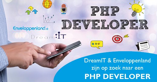 enveloppenland's tweet photo. VACATURE! In samenwerking met Dream IT is Enveloppenland op zoek naar een enthousiast en commercieel PHP Developer ! #vacature #PhpDeveloper https://t.co/2WYpnW0oDa https://t.co/Ooo2ckqW91