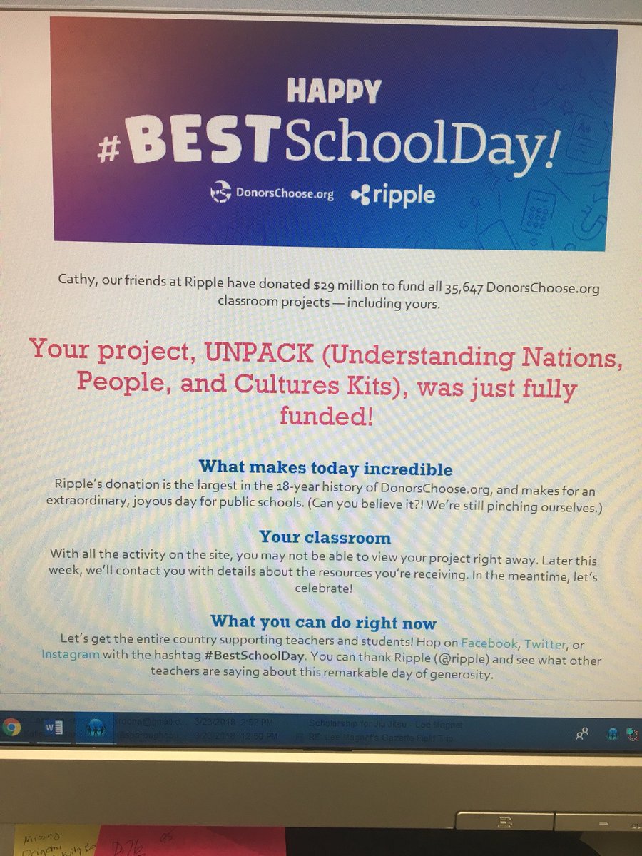 tampaheights305's tweet photo. Thank you to Ripple and to Donors Choose for starting our day with a huge and powerful scream! We are so excited our UNPACK project was fully funded! @LeeMagnetTampa @SDHCMagnet @HCPSCommunity @Ripple @DonorsChoose https://t.co/rKtN1ITjvA