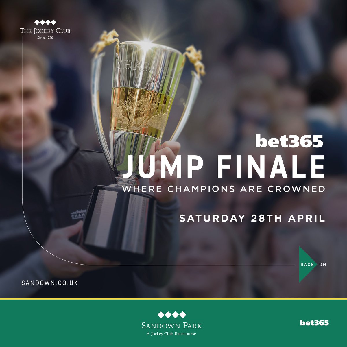 Sandownpark's tweet photo. It's #WinWednesday and of course we won't Disappoint! RT and make sure you are following us to be in with a chance of #Winning a pair of Grandstand Enclosure tickets for the bet365 Jump finale on 28th April! RT by 6pm to #Win https://t.co/6dJ5X3vuzO