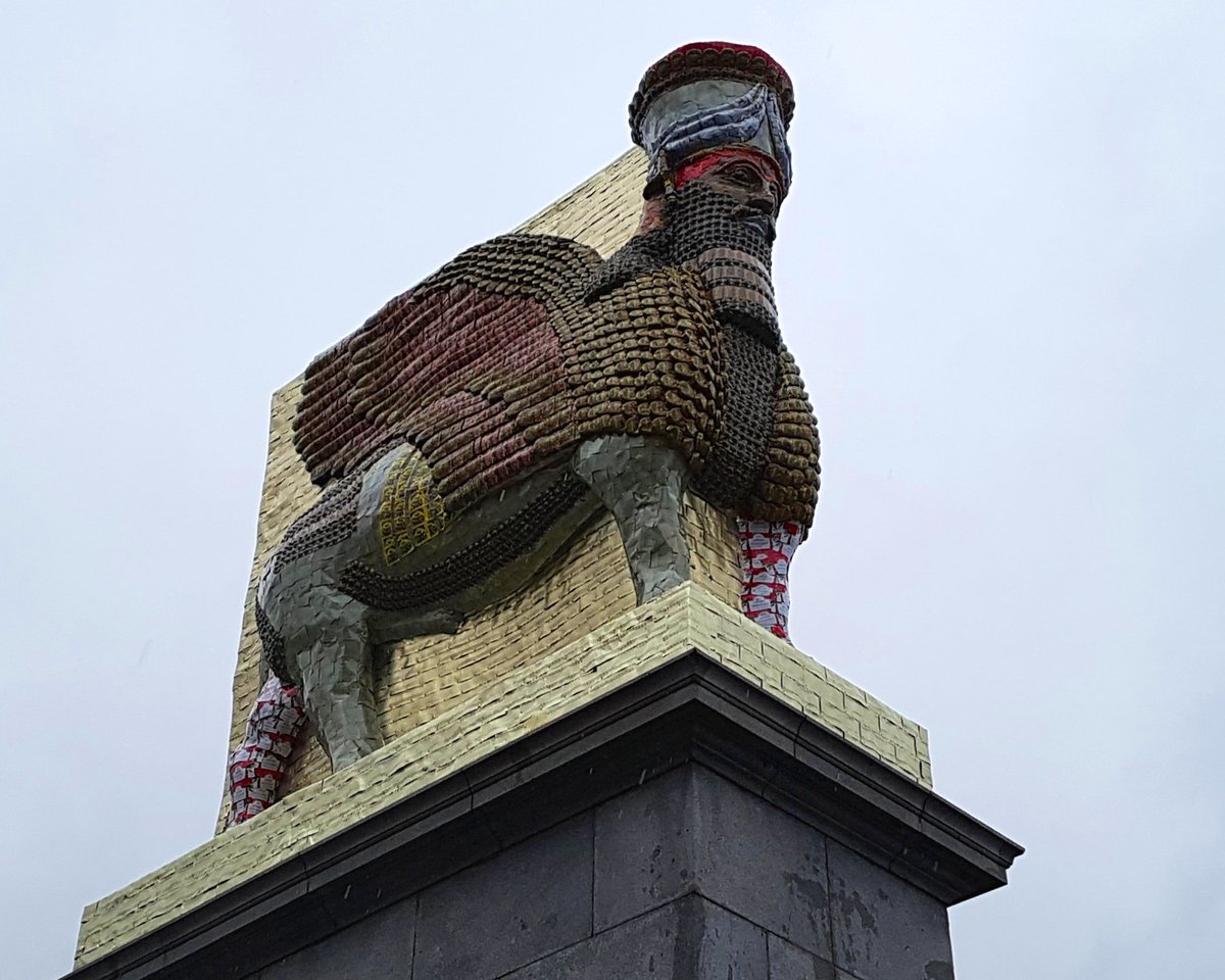icacharity's tweet photo. The #Lamassu has finally landed in #London!
The sculpture, 'The Invisible Enemy Should Not Exist' is by American artist of Iraqi-Jewish heritage, Michael Rakowitz &amp; comprises 10,500 empty #Iraqi date syrup cans - unveiled this morning on the #FourthPlinth in #TrafalgarSquare https://t.co/iDixue1sUa