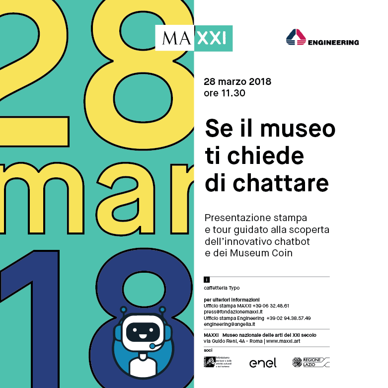 EngineeringSpa's tweet photo. Se il museo ti chiede di chattare? Presentato il #MAXXIchatbot del @Museo_MAXXI realizzato con @EngineeringSpa per andare alla scoperta del museo e accumulare #MuseumCoin. https://t.co/CqhA2Bjm8S https://t.co/8qe58F0QeF
