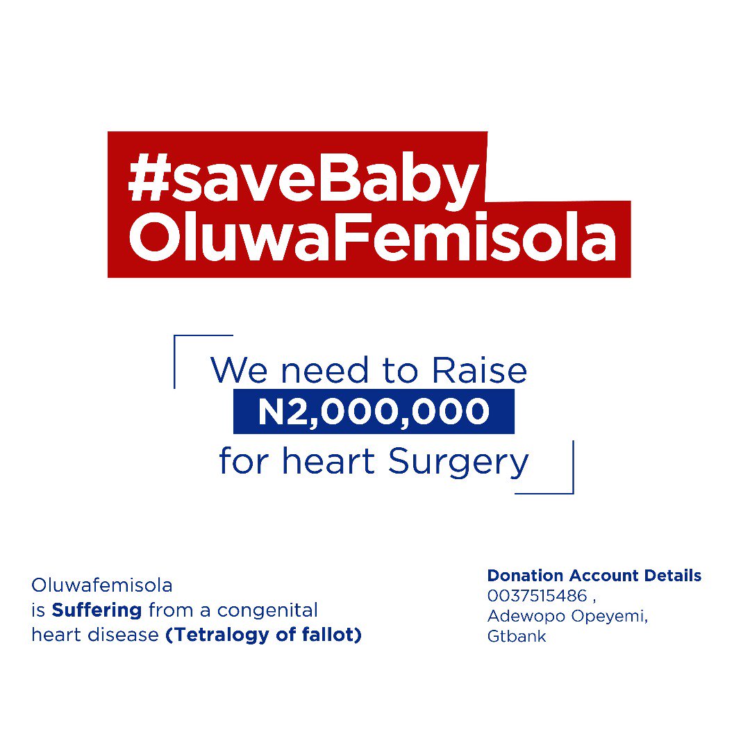 Miss_adlura's tweet photo. Thank you for your donations so far for#savebabyFemisola
We are 1M from our target this morning.
1k from 1000 people will make the difference.
#1kmovement
0037515486 , Adewopo Opeyemi, Gtbank
Thank you. https://t.co/EpAlQqPj5G