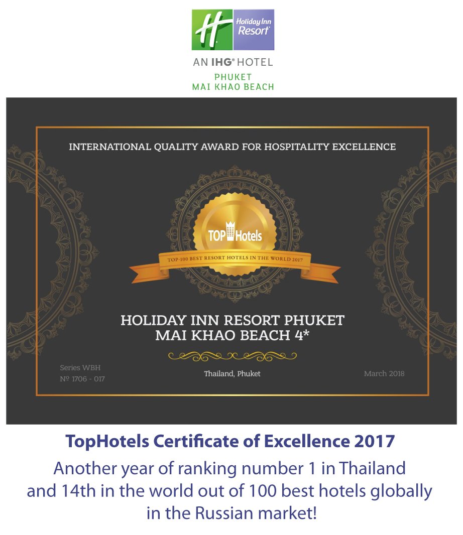 HIMaikhaobeach's tweet photo. Number 1 for Thailand and 14th in the world out of 100 best hotels globally of the Russian market! 😎🤗
Find out more: https://t.co/coLbMyg1zl
Special Offer: https://t.co/bdWJpGmKvq
Thank you all the our beautiful guests.
#TopHotels #CertificateofExcellence #award #2017awards https://t.co/gAuUbxXkIR