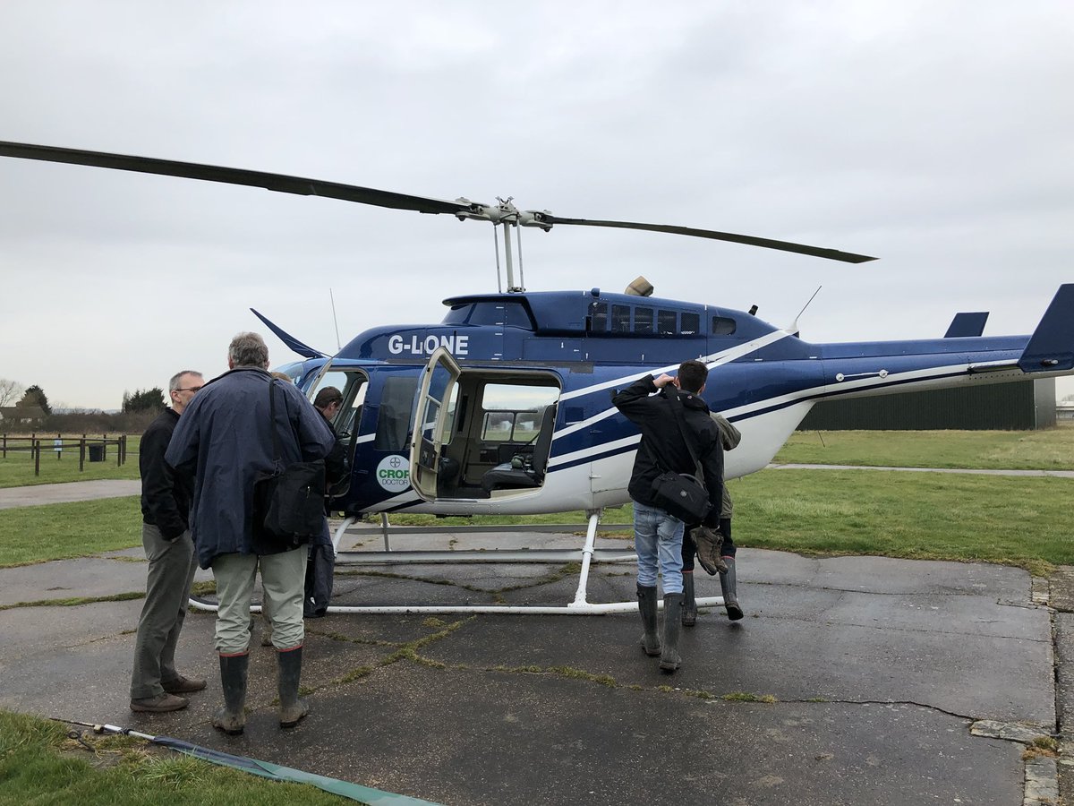 Bayer4CropsUK's tweet photo. Loading up for flight up to Cawood, Yorks. #CropDoctor 2018 tour is about to get underway. #BetterWheat @FarmersWeekly @AdasBlake https://t.co/2swwprBbEv