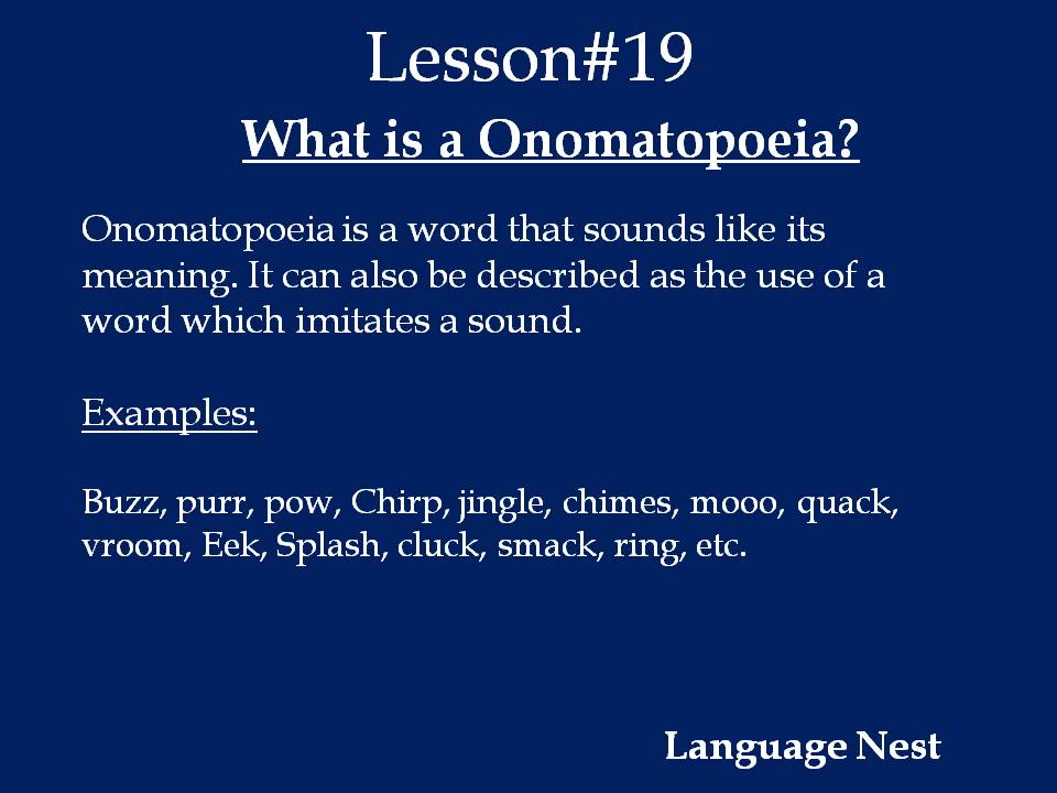 language_nest's tweet photo. Lesson #19  #onomatopoeia #figuresofspeech #languagenest #dailyenglish #learnenglish #besteasycoaching #contactforonlinecoaching #twitterdaily #hashtaggame #learnenglishinbaroda #learnwithsaniya #Wednesdayquiz https://t.co/2W9cExhcwN