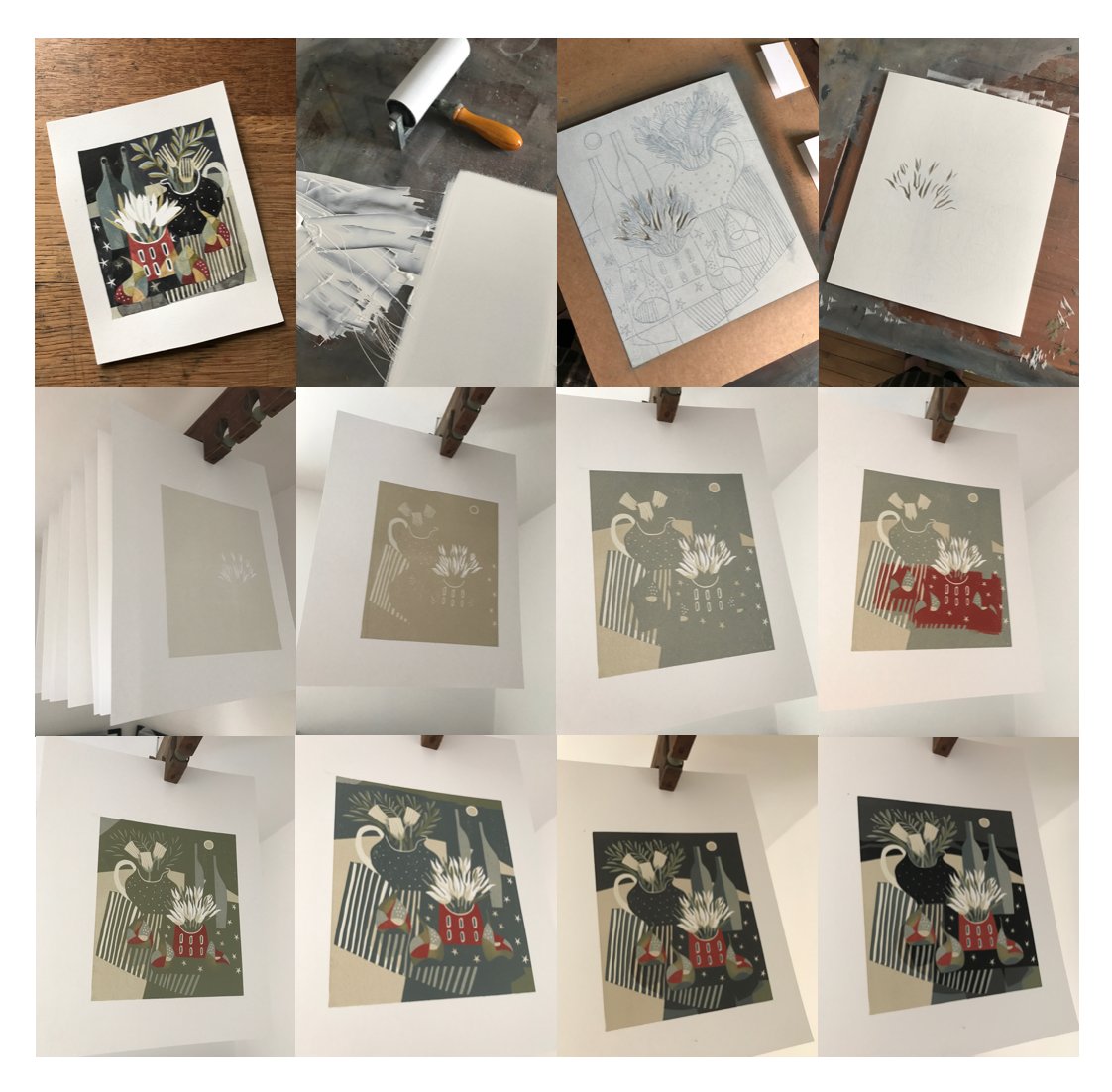 JaneWPrintmaker's tweet photo. New linocut emerging #printmaking #reduction #process #sketch #ink #colour #WIP https://t.co/rqeq5OANAp