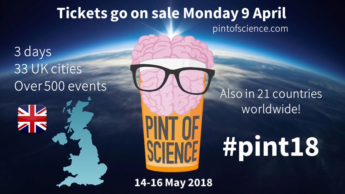 pintofscience's tweet image. Don't miss the date! Pint of Science tickets go on sale Monday 9 April #pint18