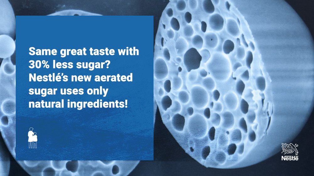 NestleUKI's tweet photo. Nestlé have created an aerated, porous sugar that dissolves more quickly in your mouth – so you’ll perceive the same sweetness while consuming less! https://t.co/t7kIRmHwzm #StructuredSugar #GoodLife https://t.co/EDnBXLvHA7