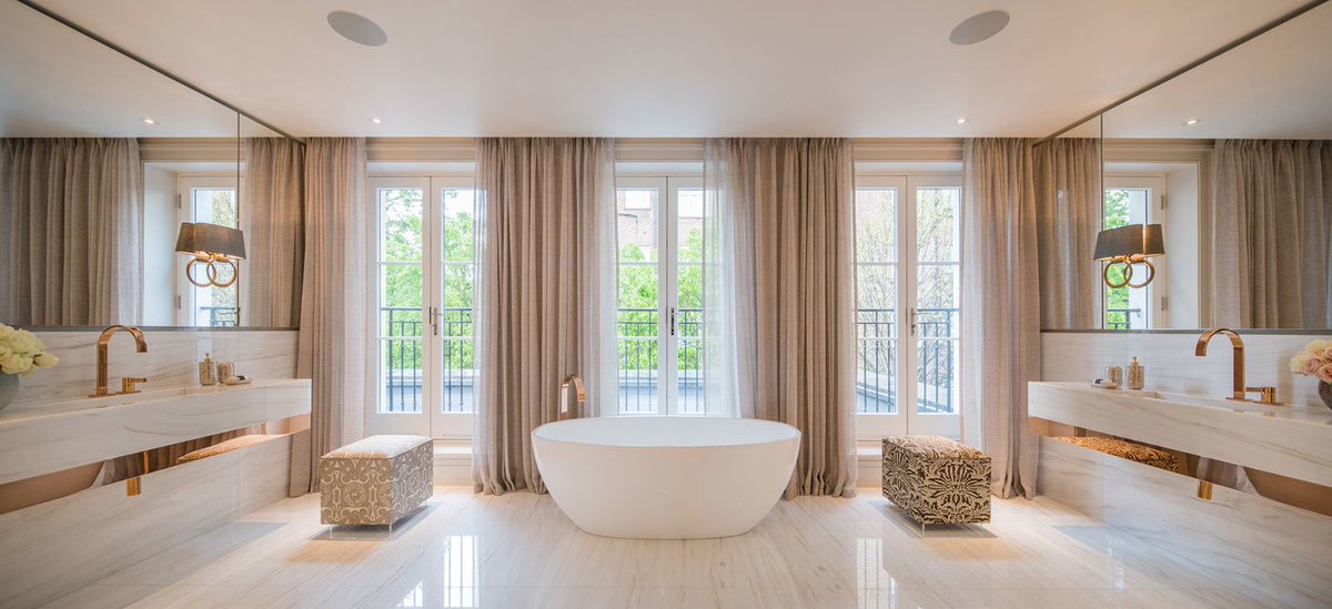 newimagestone's tweet photo. St John’s Wood, London development. Master bathroom featuring Bianco Lasa Vena Oro marble. https://t.co/YLZpBSb426 https://t.co/aQqHzmXNYr