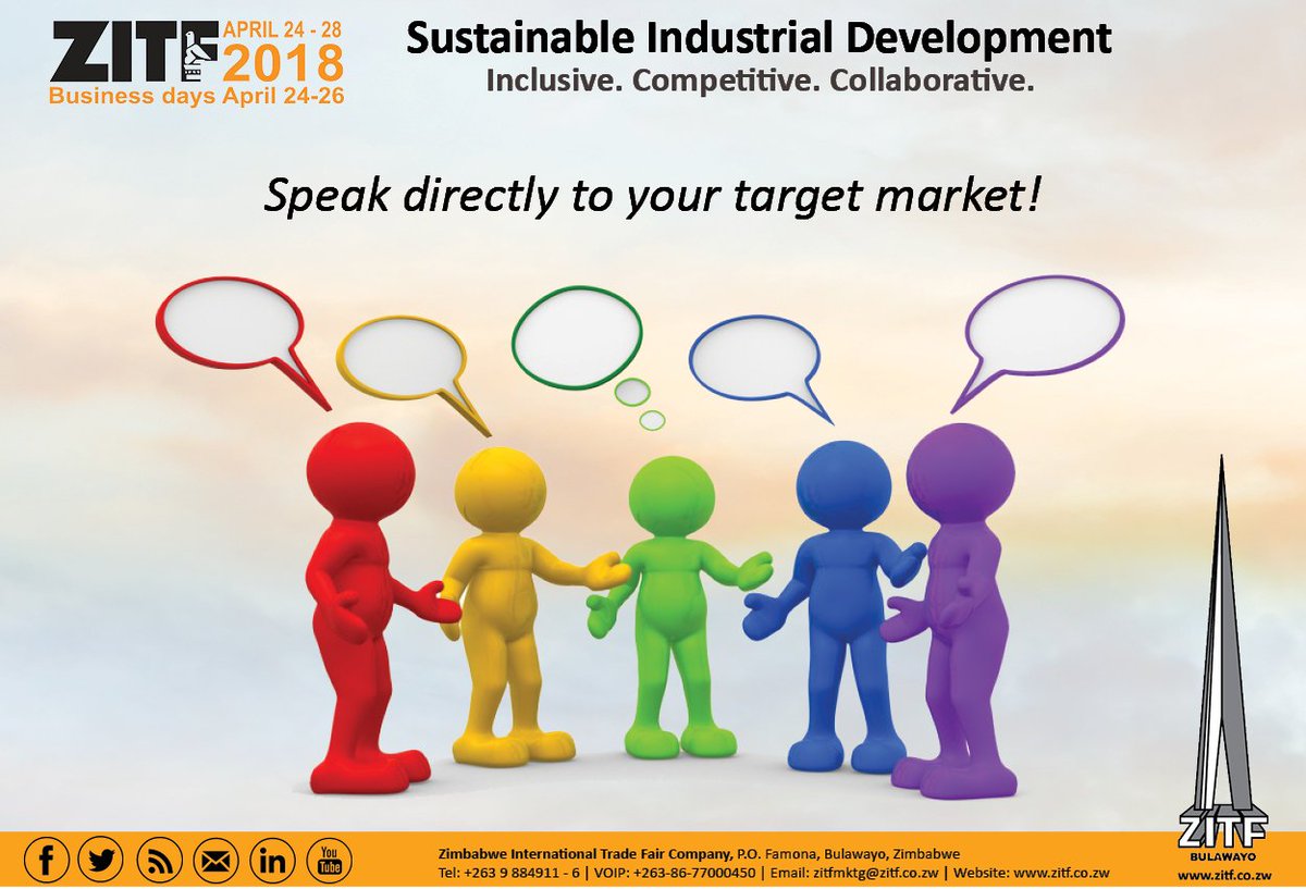 ZITF1's tweet photo. #ZITF2018 #26Daystogo #WhyExhibit Here is a another reason why you should be part of this year's edition of the country's biggest trade exhibition. 
9: Speak directly to your target market.
For more info on #ZITF2018 &amp; other concurrent events visit  https://t.co/uD9CcH9Bjg https://t.co/UZLirf2zma