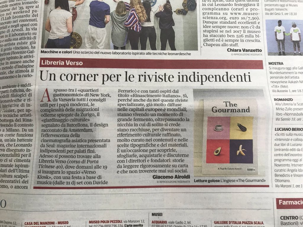 versolibri's tweet photo. #VersoKiosk su @corrieremilano! 
#maglovers, domani vi aspettiamo da @versolibri per #RinascimentoItaliano!
Con
@LucaPitoni @doppiai #ArchivioMagazine, #Cartography, @RivistaStudio, @RivistaUndici #SanRocco  @SIRENEjournal @LinkIdeeperlatv 

https://t.co/oFpVOec47M https://t.co/KF3H69nB33