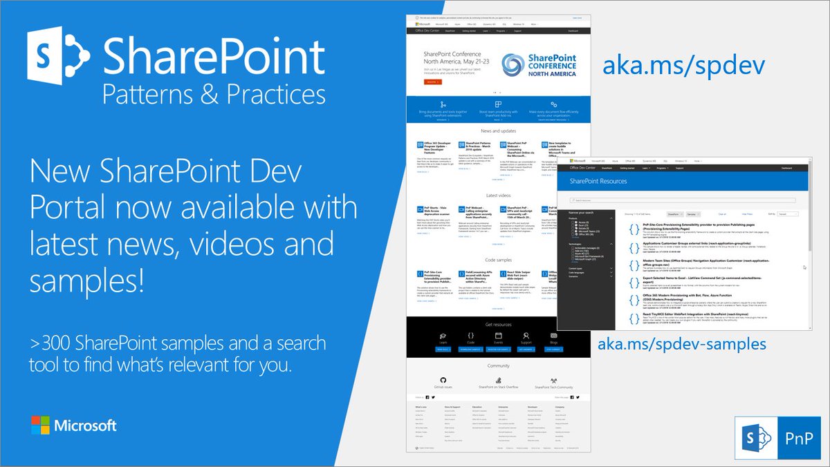New #SharePoint Developer Portal now available with latest news, videos and samples. >300 samples to take advantage in your work! Please give us feedback to further enhance the experience. aka.ms/spdev #Office365 #Office365dev #SPFx