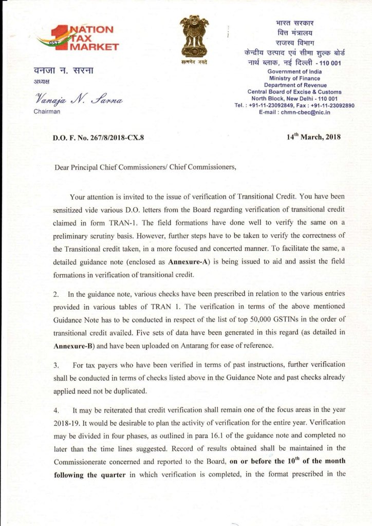 InGSTPortal's tweet photo. Transitional Credit verification shall remain one of the focus areas in the year 2018 - 19: CBEC Chairperson https://t.co/0yYB4sGtq4