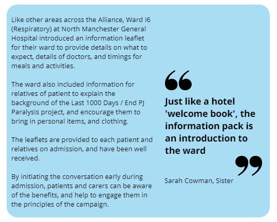 stevemosbycouk's tweet photo. Ward I6 (Respiratory) @NorthMcrCO_NHS have introduced a section in their ward welcome pack to involve patients and relatives in the #EndPJParalysis campaign. It helps patients to feel empowered to aid their recovery. #ChangePackage on Intranet! https://t.co/XFTjJ3vtSY