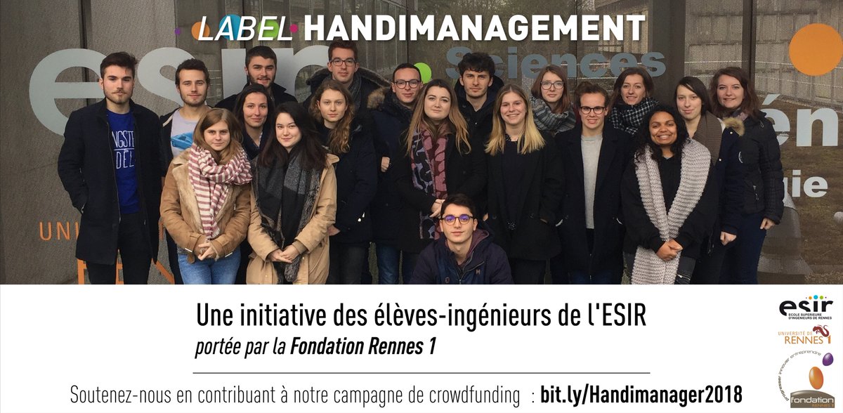 FondUnivRennes's tweet photo. Tous mobilisés pour faire évoluer les modes de #management et mieux intégrer les personnes en situation de #handicap au travail ! Comme la @FondationR1, soutenez les #étudiants @ecoleESIR @UnivRennes1 et aidez-les à devenir #Handimanager >>> https://t.co/ryuczaepR8 #crowdfunding https://t.co/MopWCGlxwT