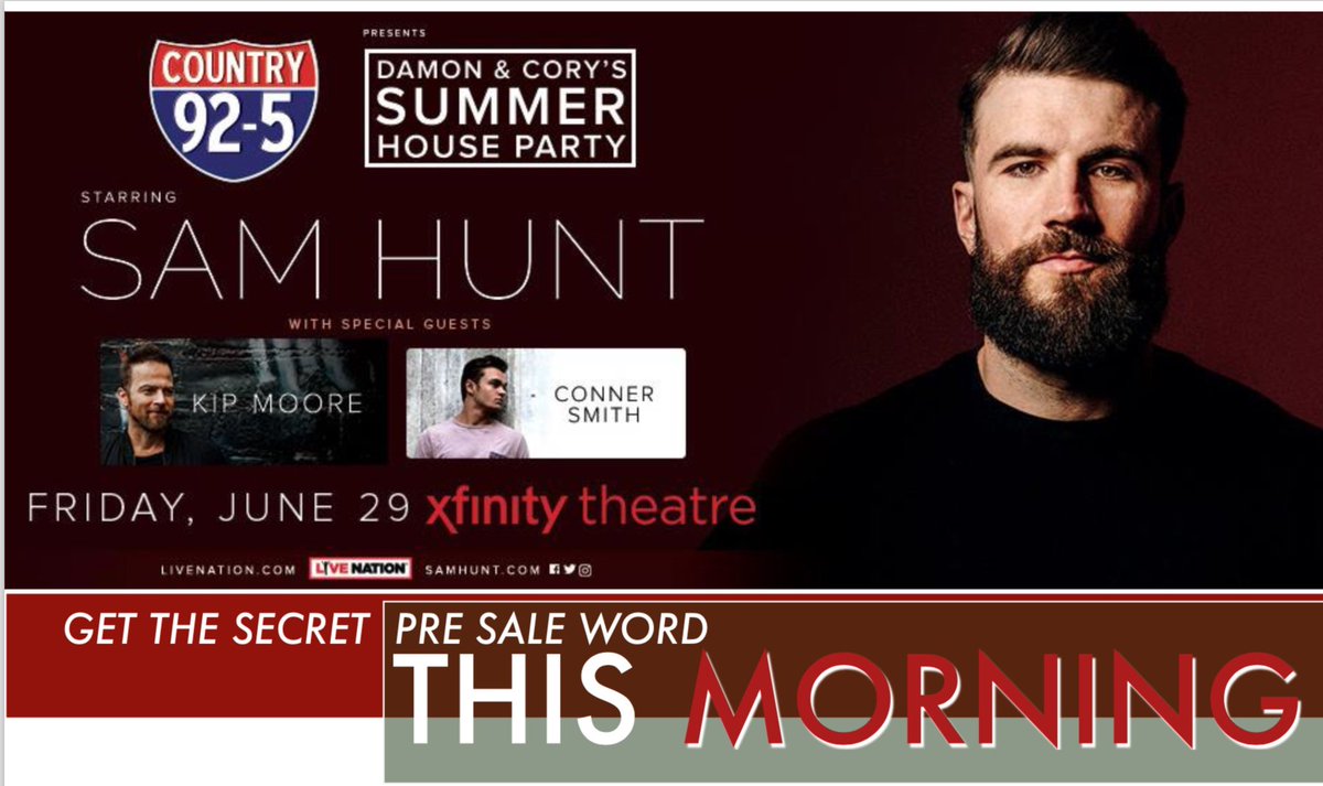 DAMONSCOTT925's tweet photo. Damon and Cory's Summer House Party w/ SAM HUNT, tune in this morning to get the Secret word for our pre sale tomorrow ... although since its now on twitter, not much of a secret https://t.co/ANLEe1XyXJ