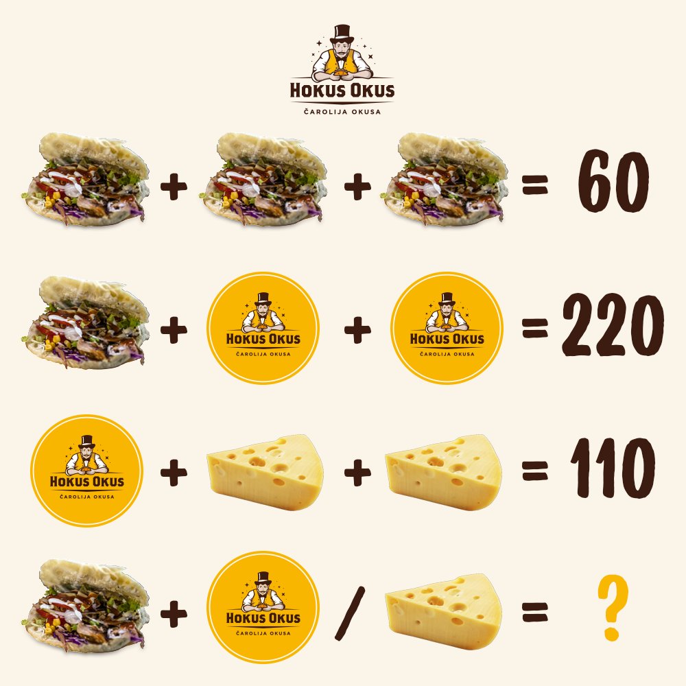 Samo je 19% ljudi uspjelo prošle godine riješiti ovaj zadatak.
Da Vas vidimo MATH WIZZARDS! Koji odgovor je točan? 🔮

#hokusokus 🎩 #čarolijaokusa ✨ #osijek