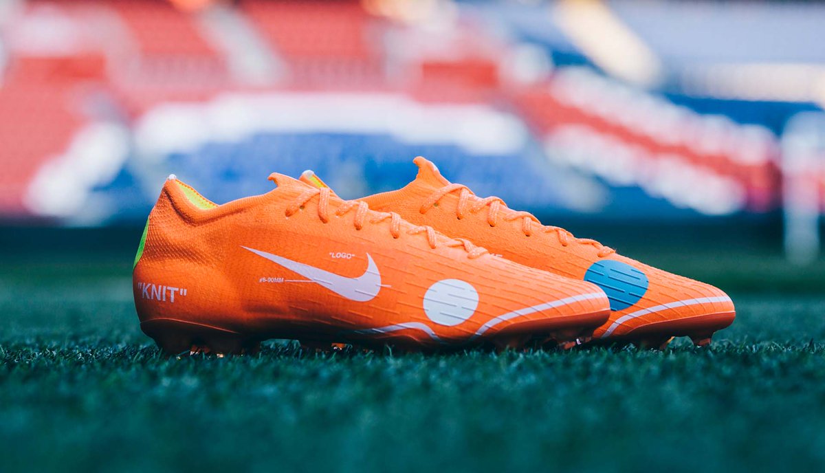 SoccerBible's tweet photo. Off-White hype. @nikefootball reveal the limited edition Mercurial 360 x Virgil Abloh, set to be worn by @KMbappe. Closer look: https://t.co/n9FpNRDmxL https://t.co/R4rBhZnCfK
