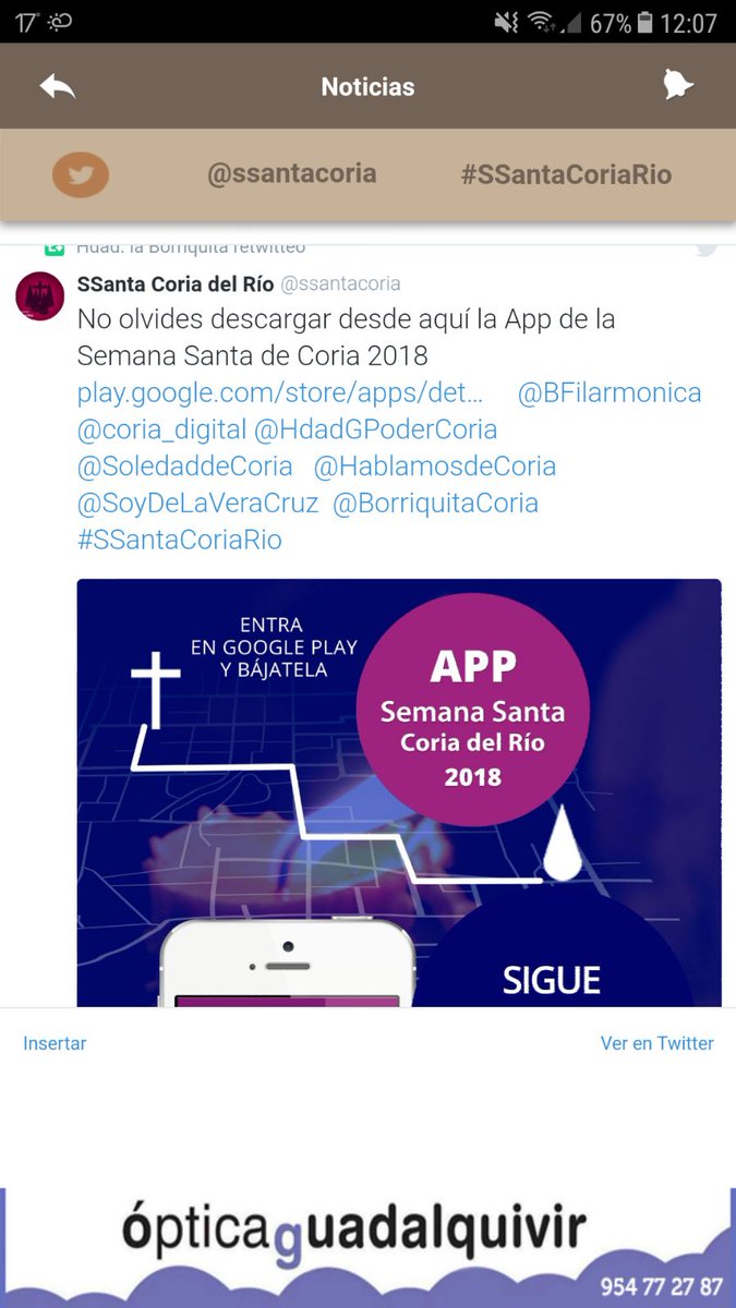 Sabías que si usas el hashtag #SSantaCoriaRio tus publicaciones aparecen directamente en la App de nuestra Semana Santa <a href="/ssantacoria/">SSanta Coria del Río</a> <a href="/GJSoledadCoria/">GJ Soledad de Coria</a> <a href="/VeraCruzCoria/">Grupo Joven Cerro</a> <a href="/BFilarmonica/">Banda Filarmónica "Ciudad de Bollullos"</a> <a href="/coria_digital/">Coria Digital</a> <a href="/HdadGPoderCoria/">Hermandad del Gran Poder</a> <a href="/SoledaddeCoria/">Soledad Coronada</a> <a href="/HablamosdeCoria/">Hablamos de Coria</a> <a href="/SoyDeLaVeraCruz/">Hermandad de la Vera-Cruz de Alcalá del Río</a> <a href="/BorriquitaCoria/">Hdad. la Borriquita</a>