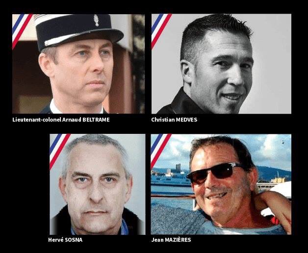 GossipRoomOff's tweet photo. Aujourd’hui la France rend un #HommageNational au gendarme Arnaud Beltrame, mort en héros ce samedi 24 mars. N’oublions pas les trois autres victimes : Jean Mazières, Christian Medves et Hervé Sosna. 🌹🇫🇷 https://t.co/WUQB2JV5Lb